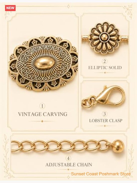 Western Metal Concho Belt for Women Cowgirl Chain Belt for Dresses Jeans main image 6
